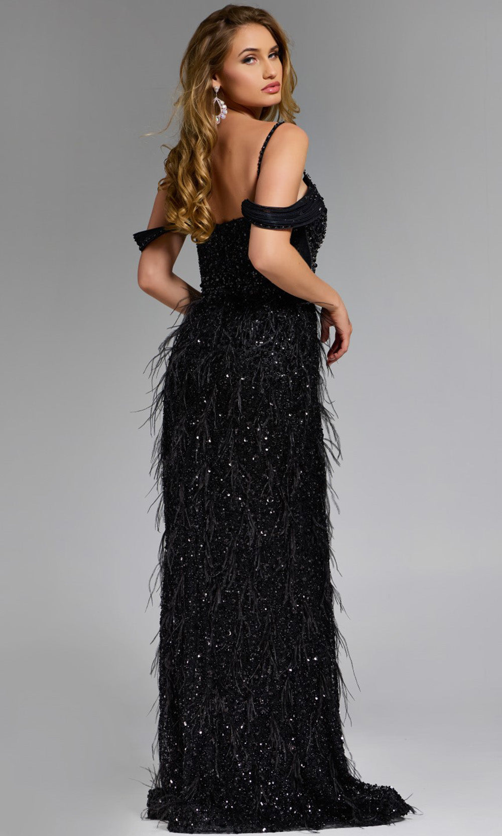 Jovani 44848 - Plunging Sweetheart Fitted Gown with Feathers