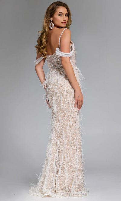 Jovani 44848 - Plunging Sweetheart Fitted Gown with Feathers Formal Gowns