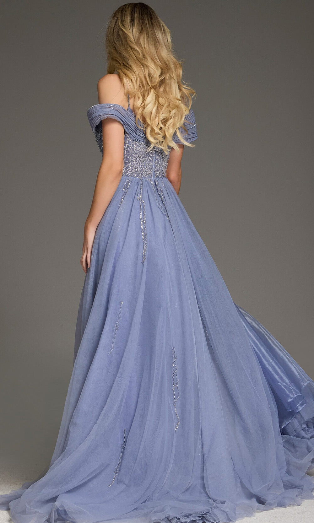 Jovani 44845 - Plunging Neck Sparkling Gown with Overskirt