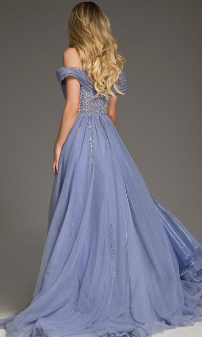 Jovani 44845 - Plunging Neck Sparkling Gown with Overskirt Prom Dresses