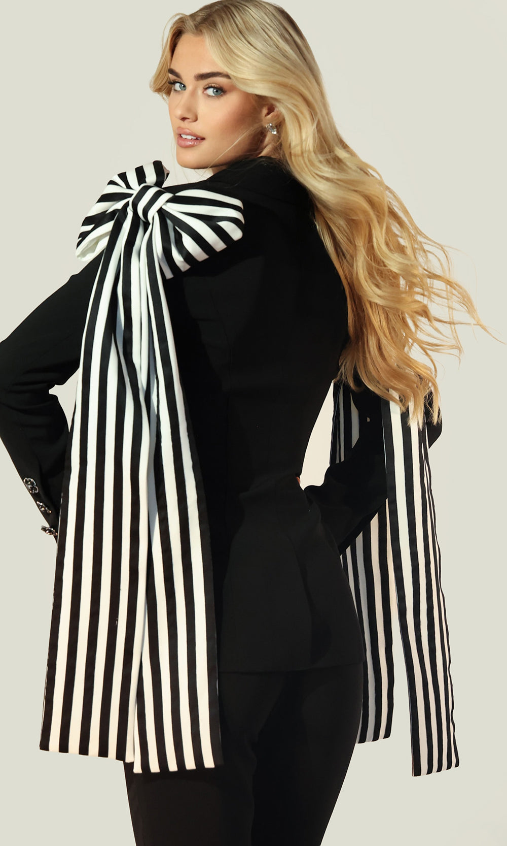 Jovani 44885 - Shoulder Bows Long Sleeve Fitted Pantsuit Formal Pantsuits  in Black  