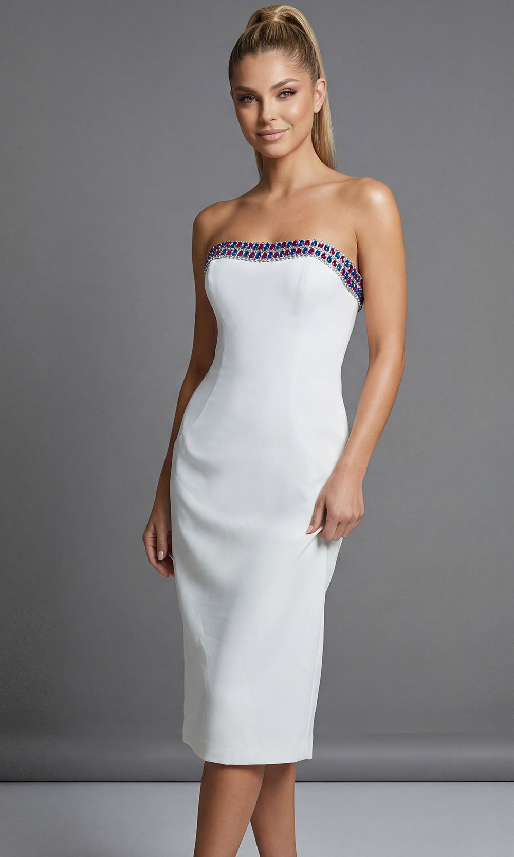 fitted tea length dress Jovani 44894 - Tea-length Crepe Column How to Style a size:2XLARGE may-2025 formal events