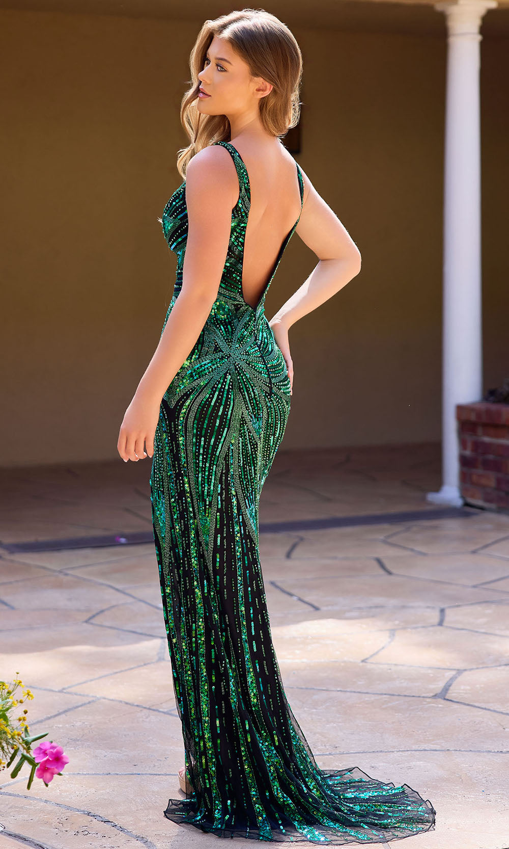Primavera Couture 4502 - Wide Strap Sparkle Long Sheath Dress Prom Dresses