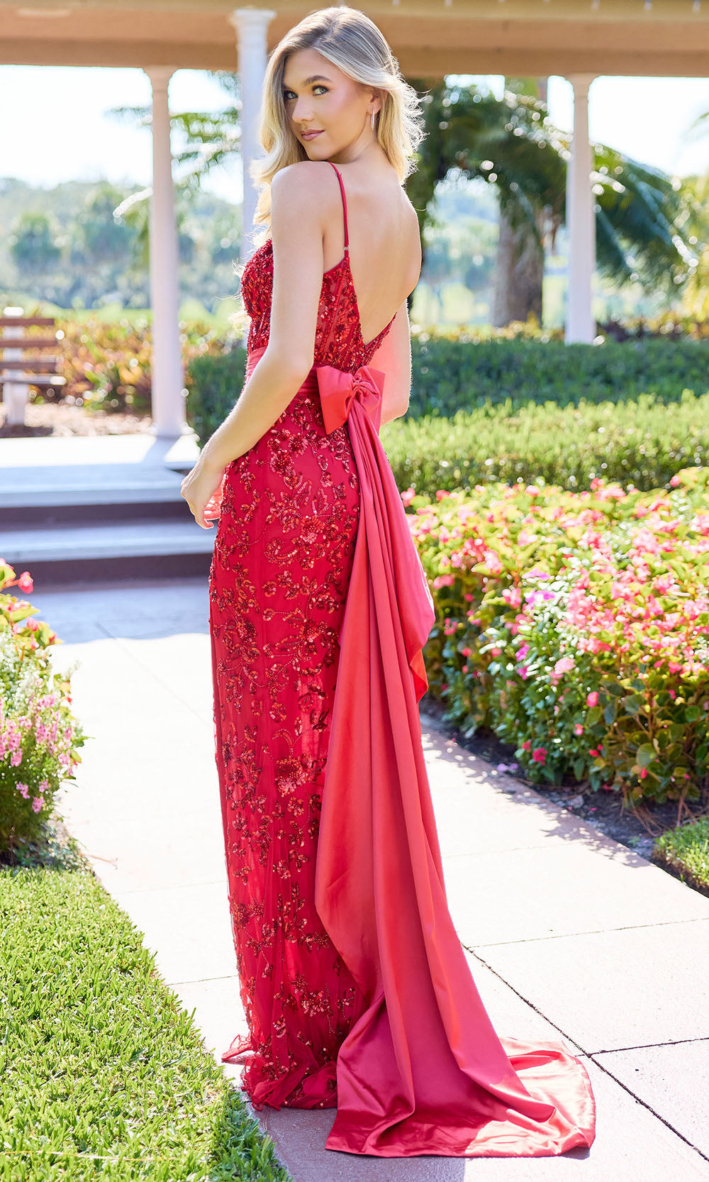 Primavera Couture 4503 - Bow Accent Spaghetti Strap Shimmer Dress Prom Dresses