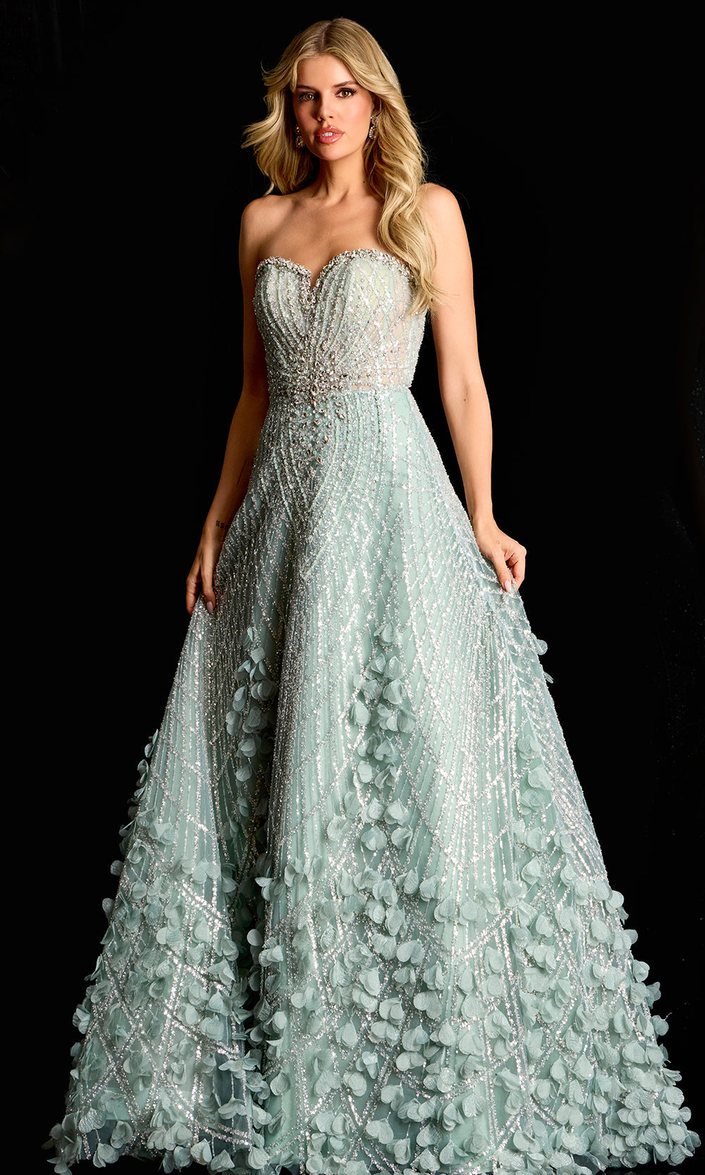 Jovani 45069 - Beaded Bodice Sweetheart Gown with 3D Florals