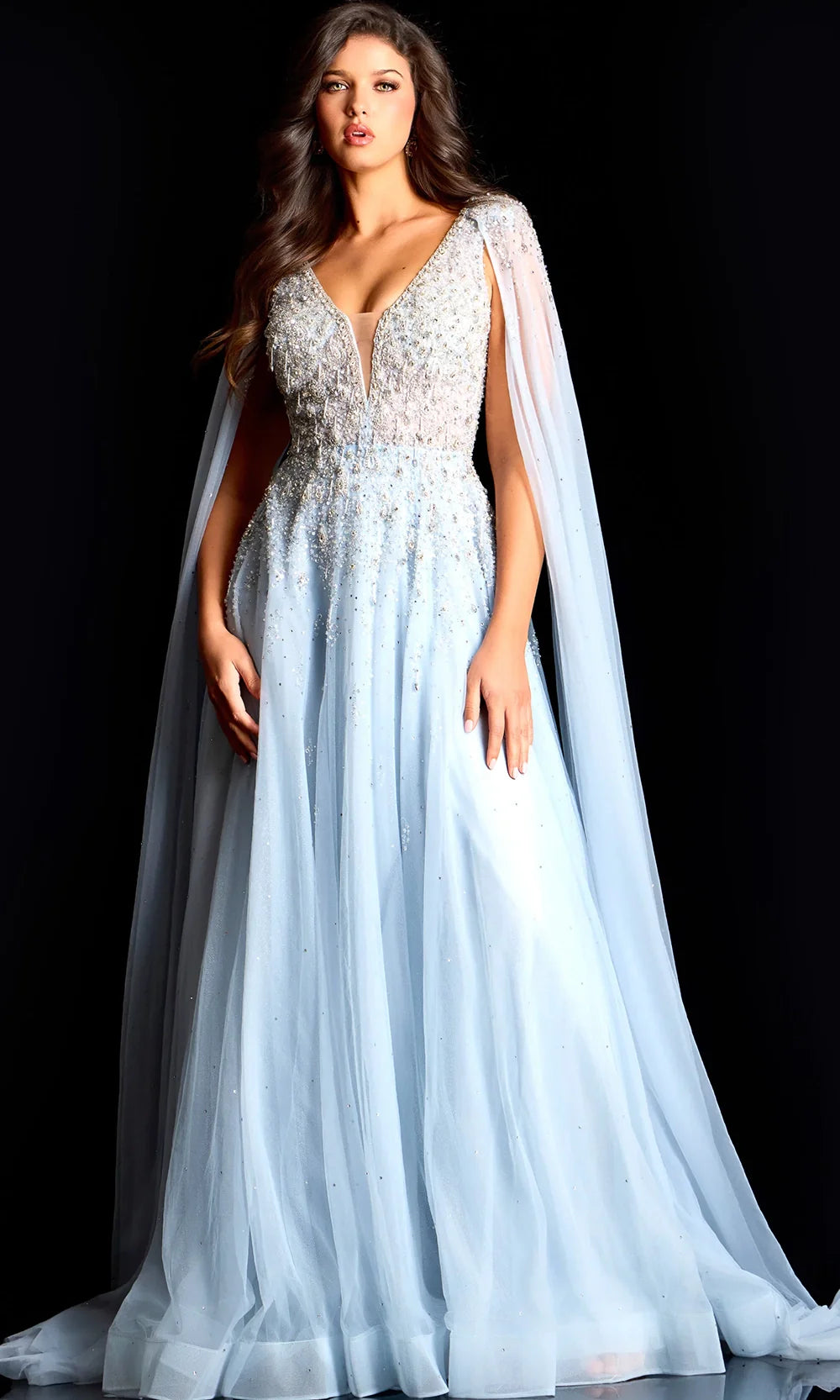 Jovani 45075 - Plunging V-Neck Sparkle Beaded Gown Mother of the Bride Dresses  in Light Blue