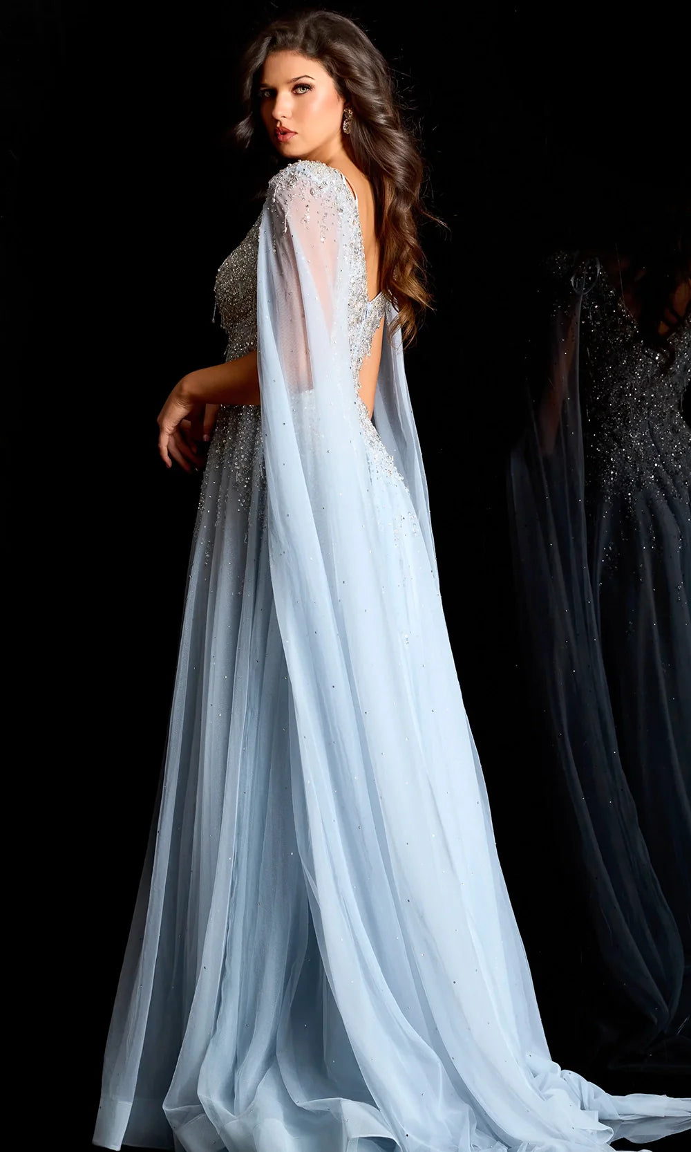 Jovani 45075 - Plunging V-Neck Sparkle Beaded Gown Mother of the Bride Dresses  in Light Blue