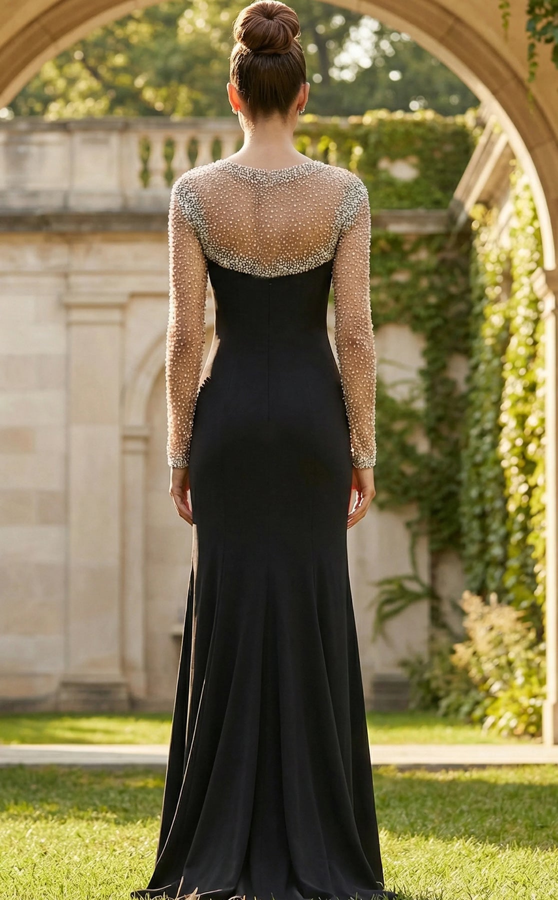 Jovani 45090 - Long Sleeve Illusion Embellished Gown