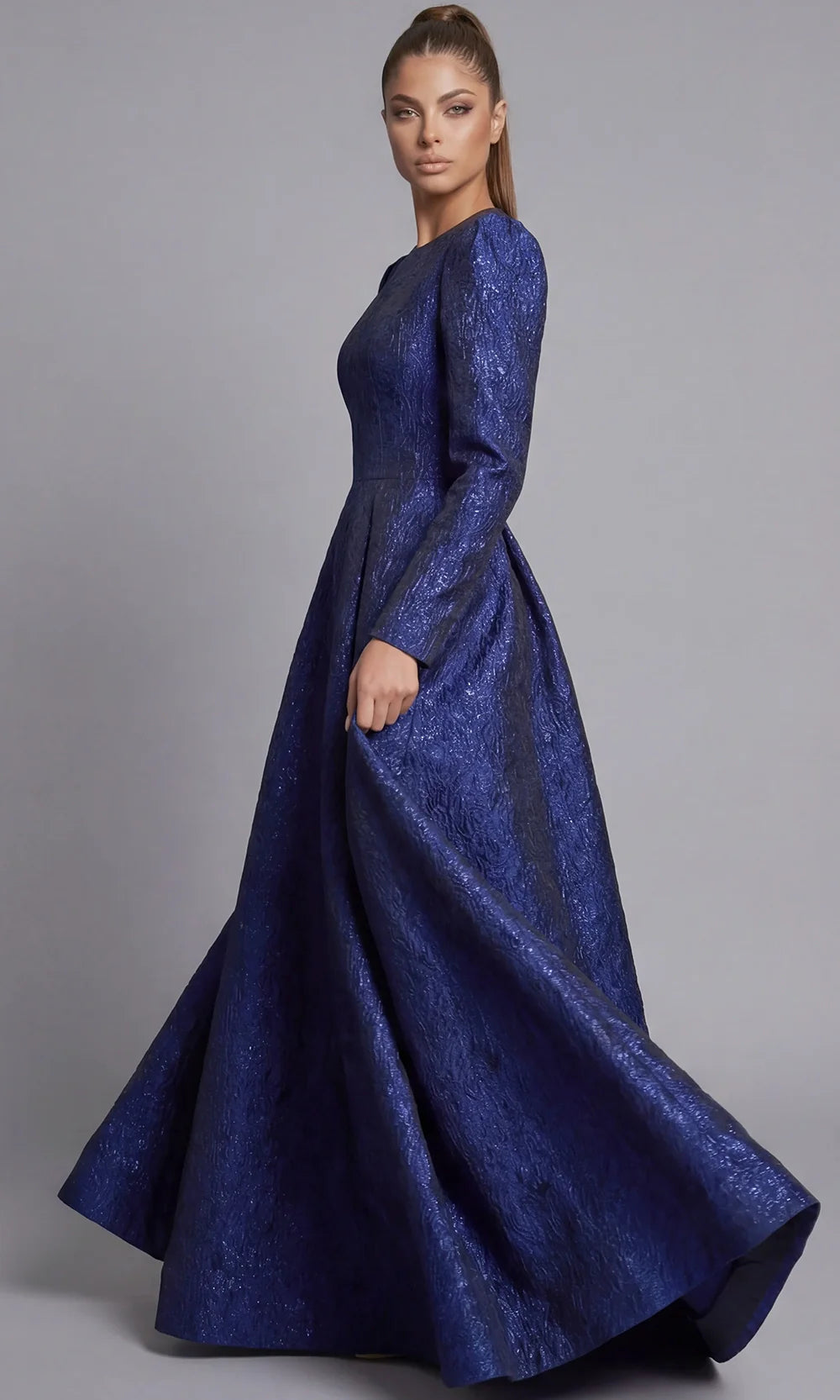 Jovani 45099 - Jewel Neckline Pleated Evening Gown Mother of the Bride Dresses  in Royal  