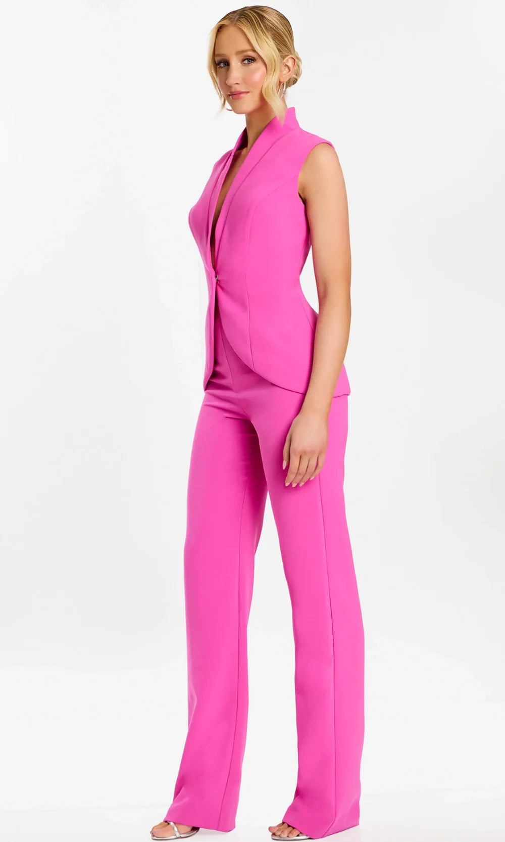 Jovani 45171 - Two Piece Plunging Neck Pantsuit Special Occasion Dress In Valentino Pink