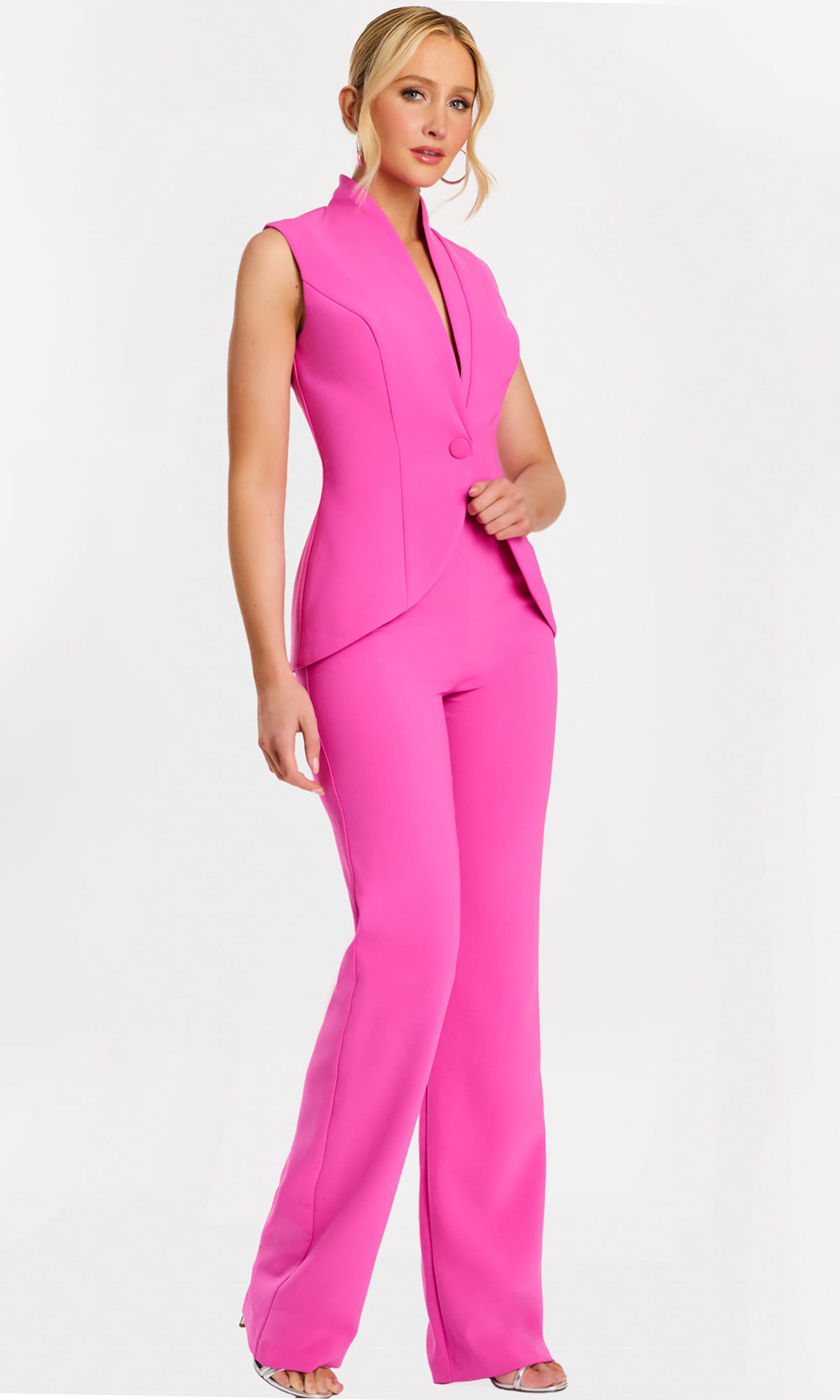 Jovani 45171 - Two Piece Plunging Neck Pantsuit Special Occasion Dress In Valentino Pink