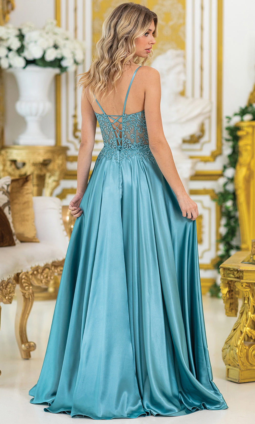 Dancing Queen Bridal 0310 - Sweetheart A-Line Long Gown with Embroidery Prom Dresses in Green 