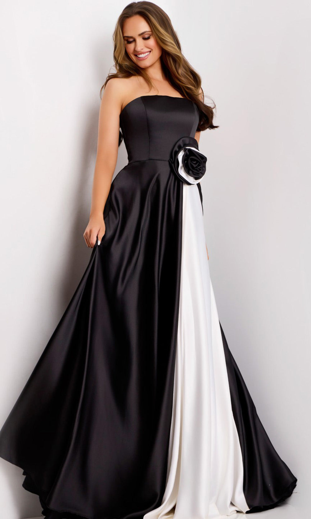 Jovani 45209 - Rosette Waist Straight Neckline Gown