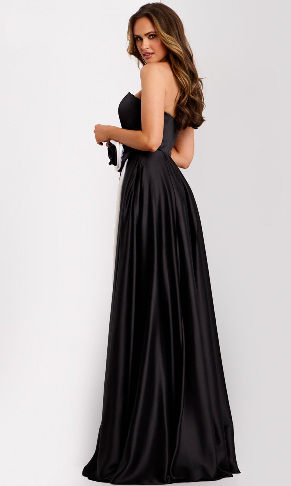 Jovani 45209 - Rosette Waist Straight Neckline Gown