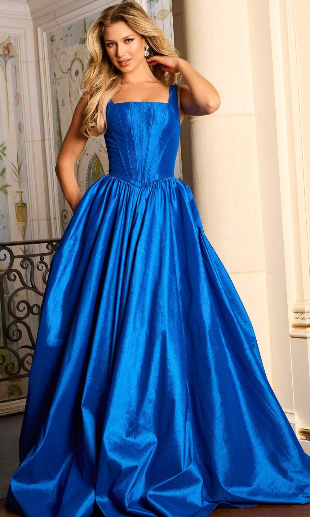 Jovani 45213 - Wide Strap Square Neckline Gown with Pockets Prom Dresses