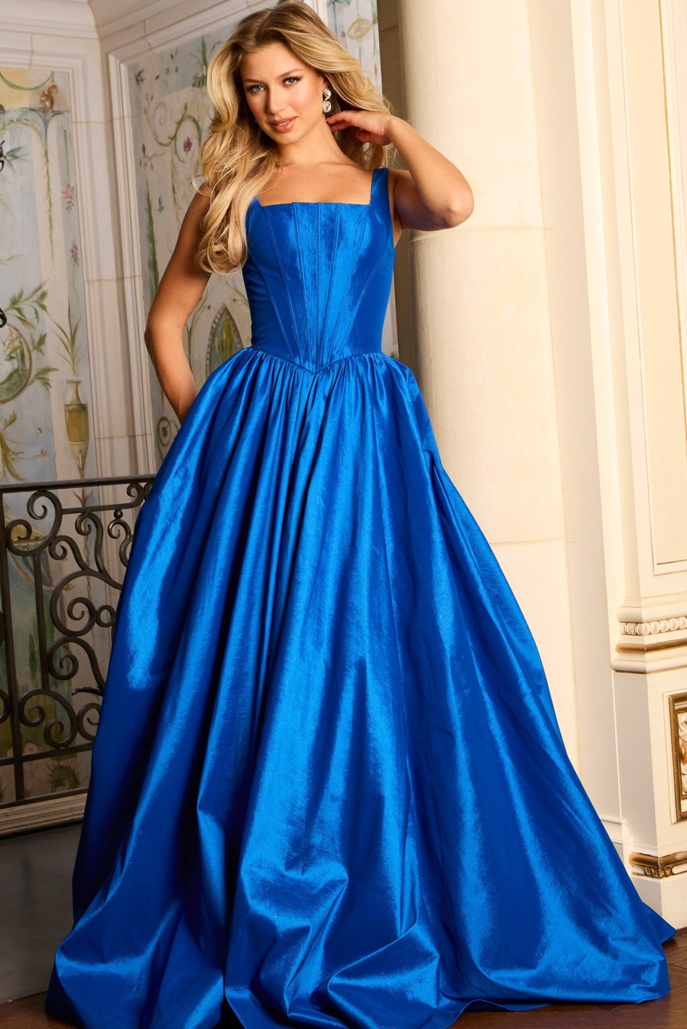 Jovani 45213 - Sleeveless Corset Ballgown with Train In Blue