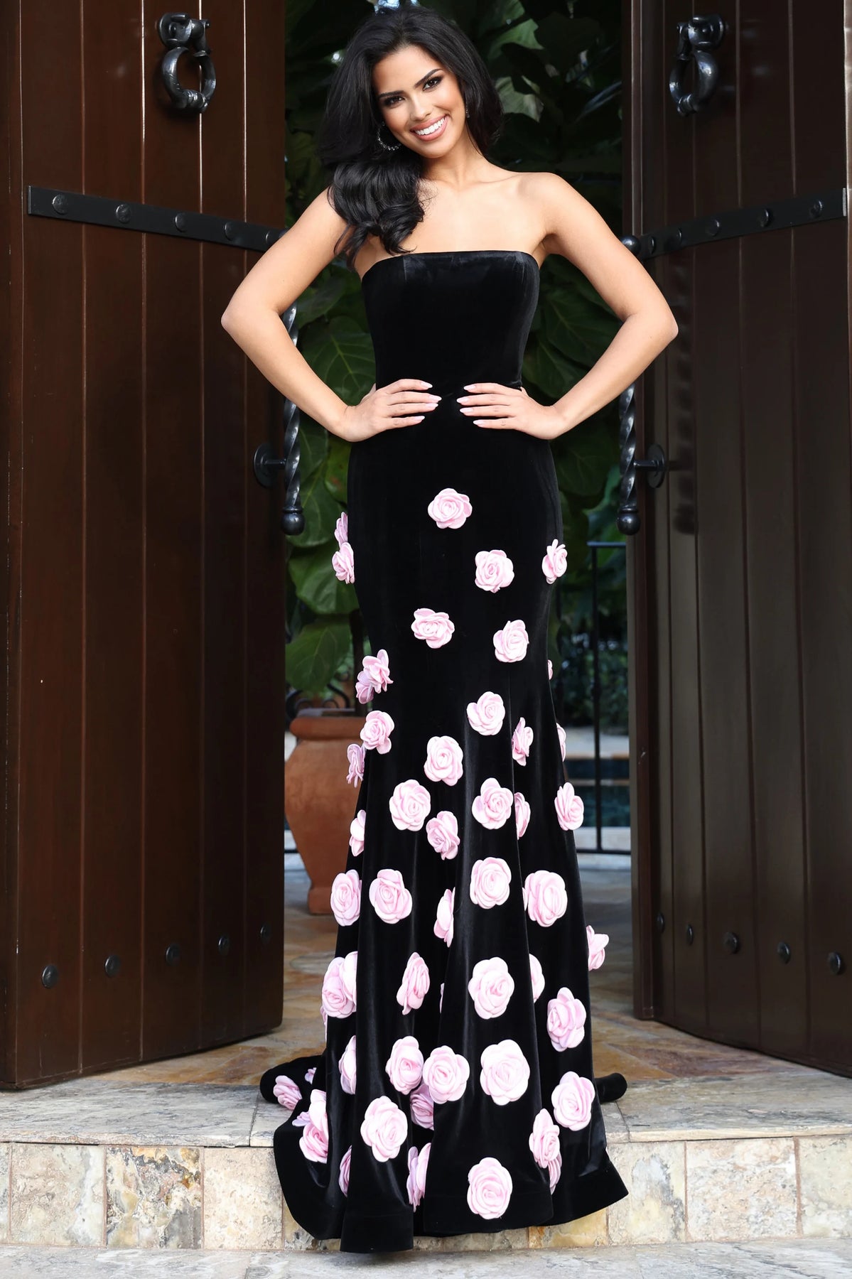 Jovani 45238 - 3D Floral Accent Mermaid Evening Gown
