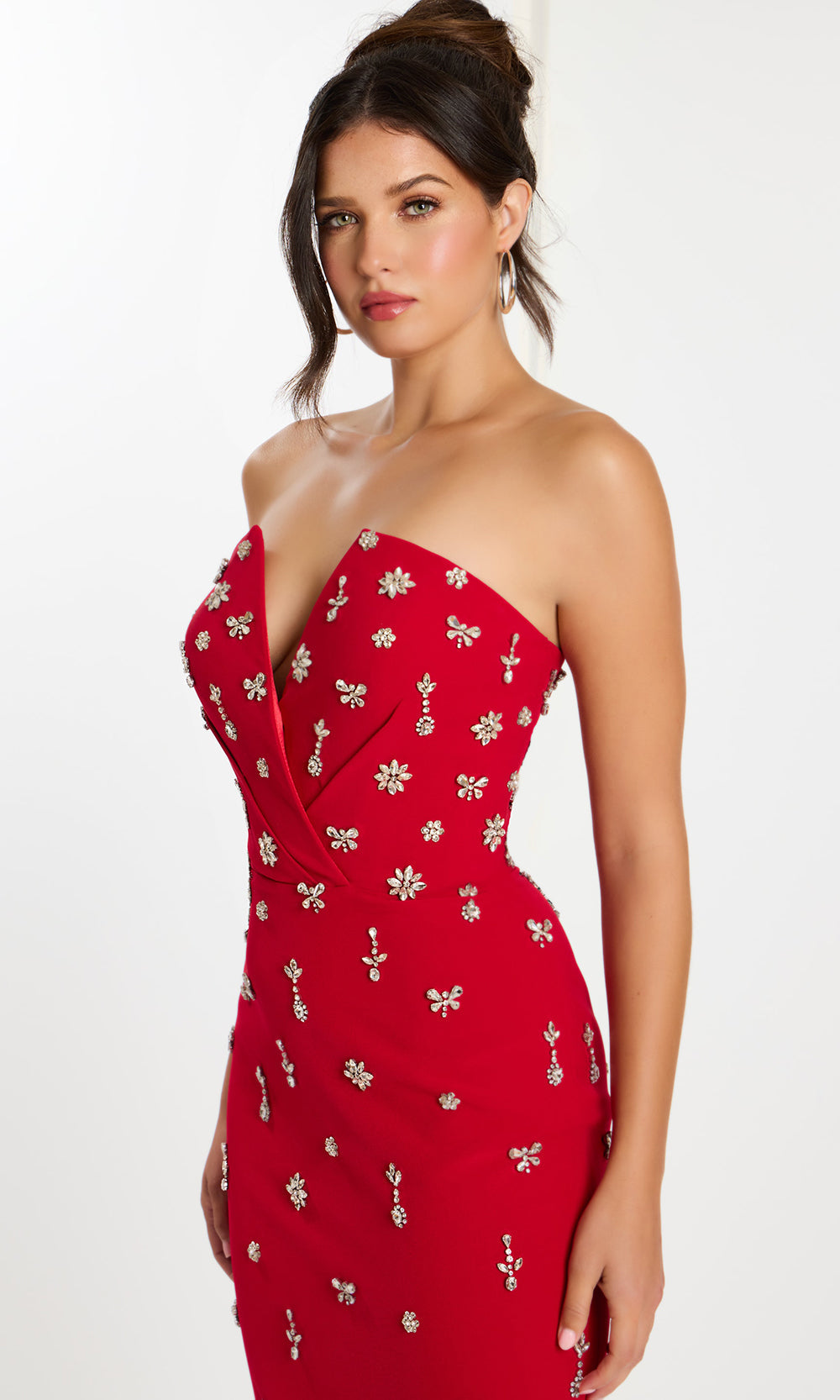 Jovani 45249 - Tea-Length Crystal Ornate V-Neck Dress Prom Dresses  in Red  