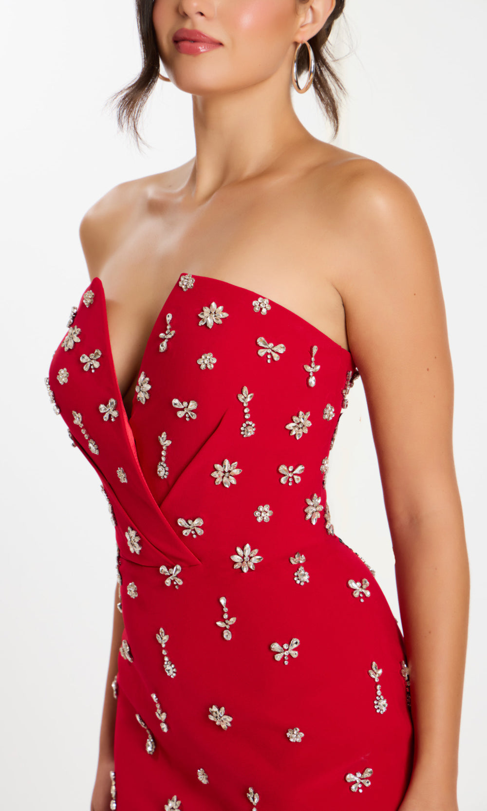 Jovani 45249 - Tea-Length Crystal Ornate V-Neck Dress Prom Dresses  in Red  