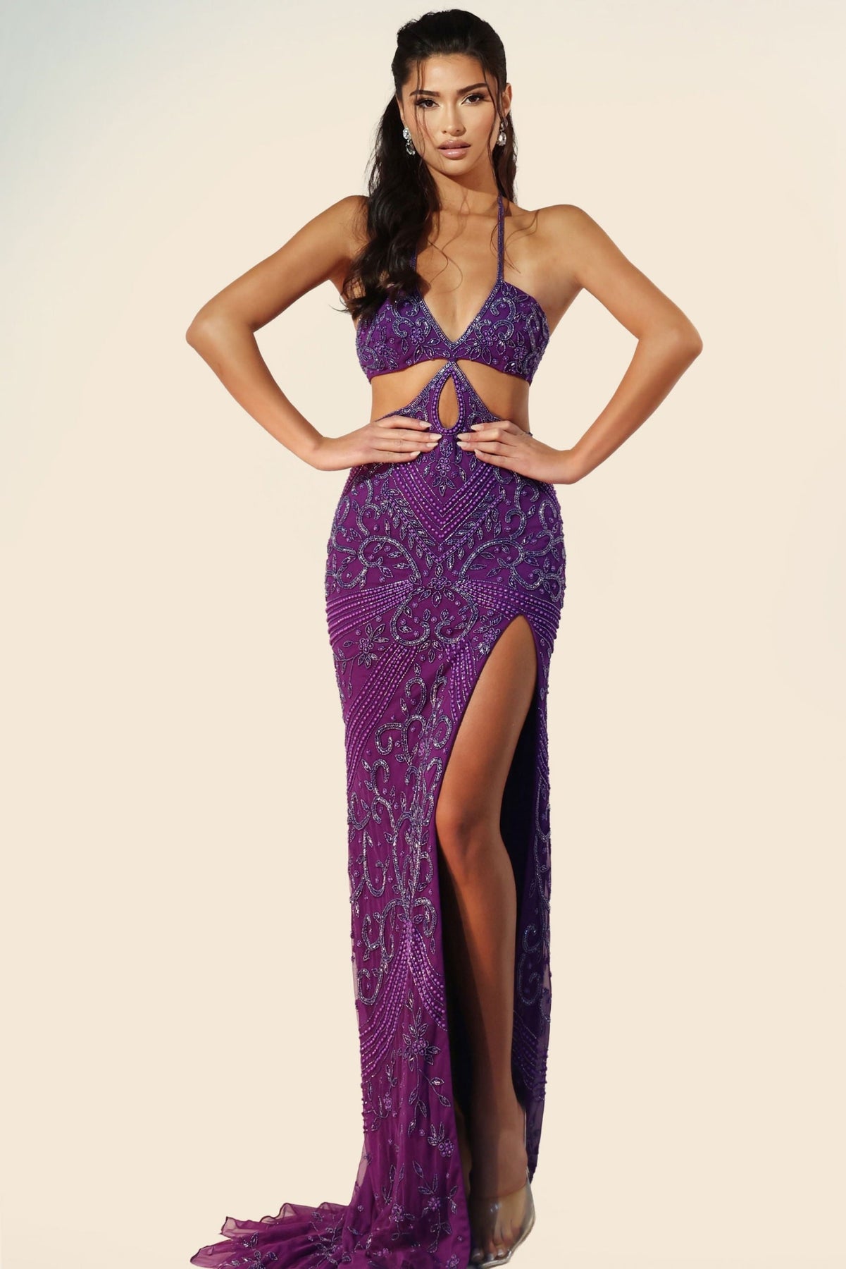 Jovani 45257 - Cutout Bodice Sleeveless Halter Gown Prom Dresses