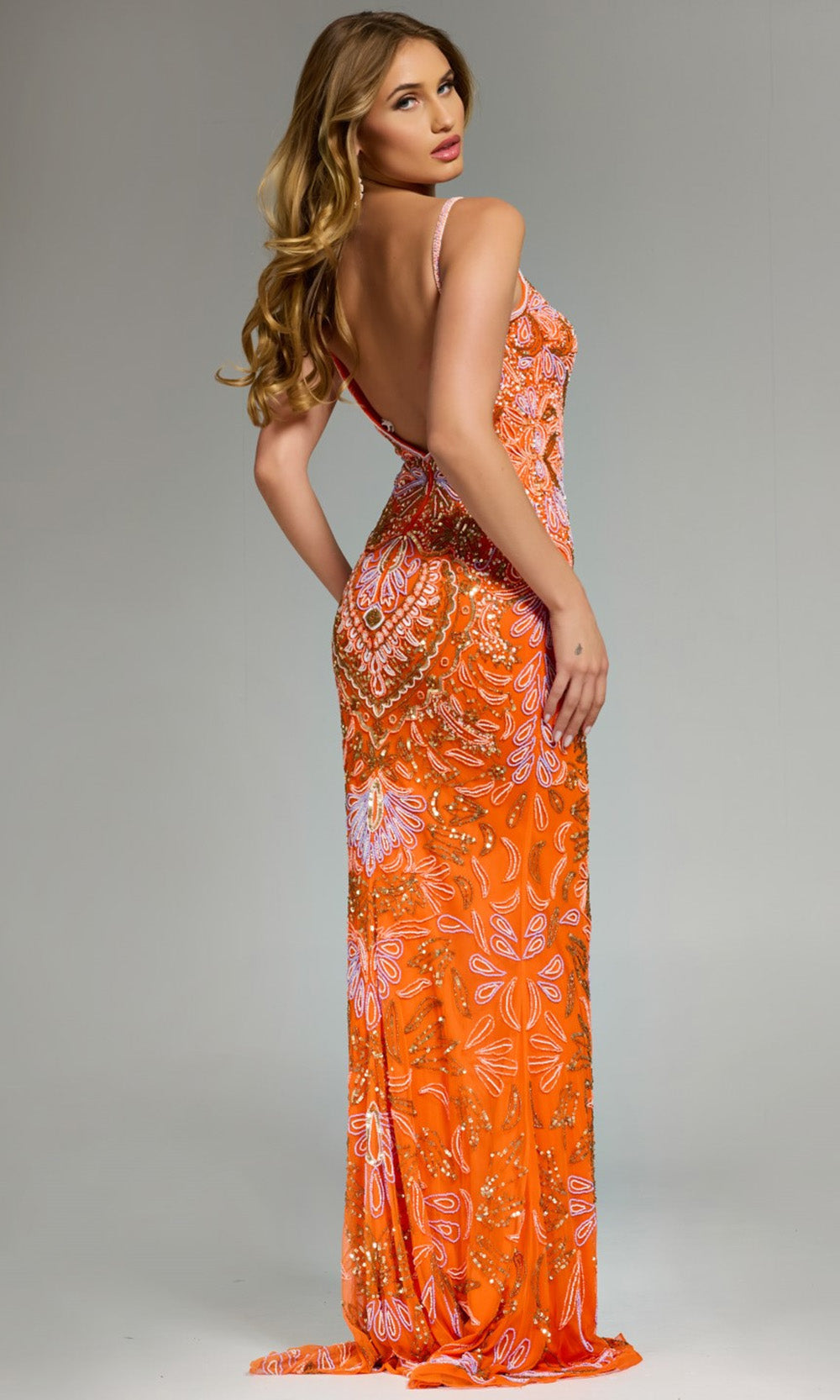 Jovani 45268 - Embellished V-Neck High Slit Gown