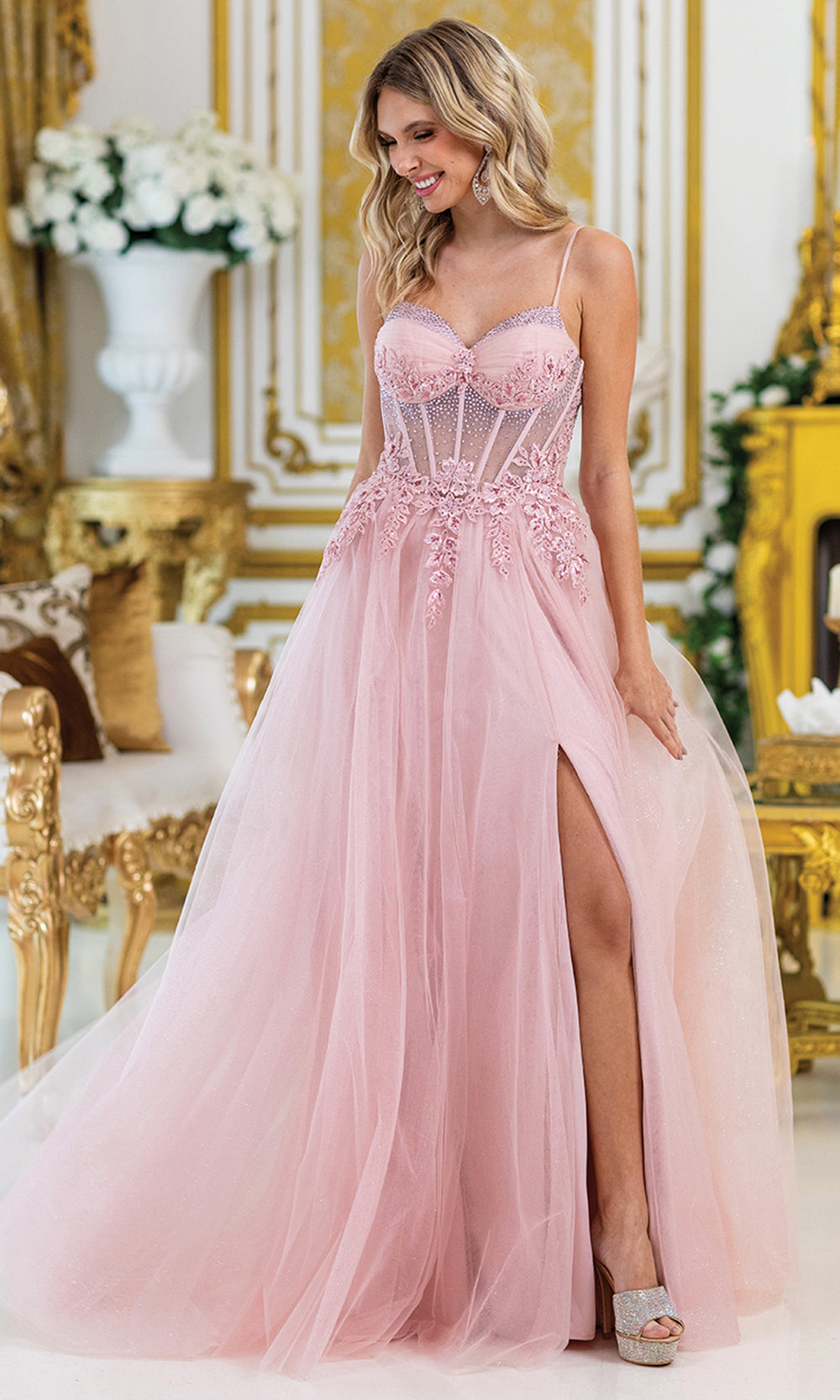 Dancing Queen 4529 - Beaded Corset Floral A?Line Prom Dress Prom Dresses