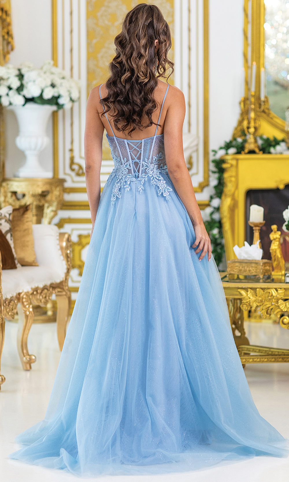 Dancing Queen 4529 - Beaded Corset Floral A?Line Prom Dress Prom Dresses
