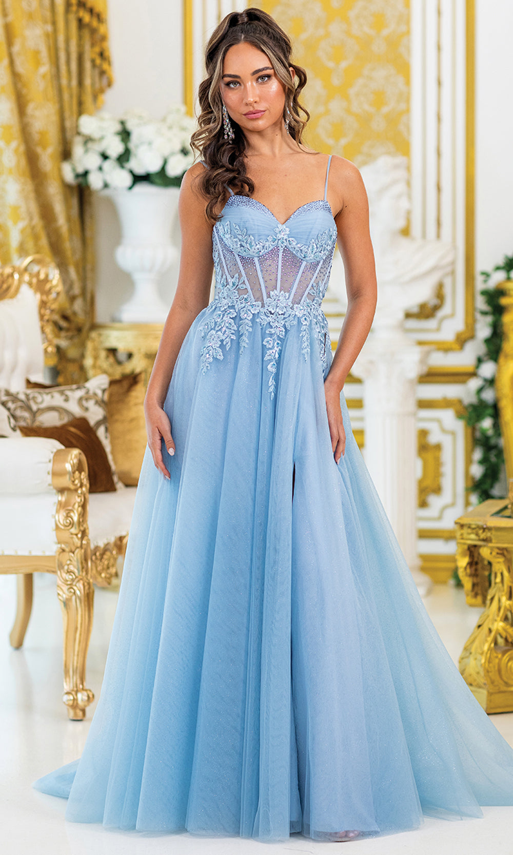 Dancing Queen 4529 - Beaded Corset Floral A?Line Prom Dress Prom Dresses