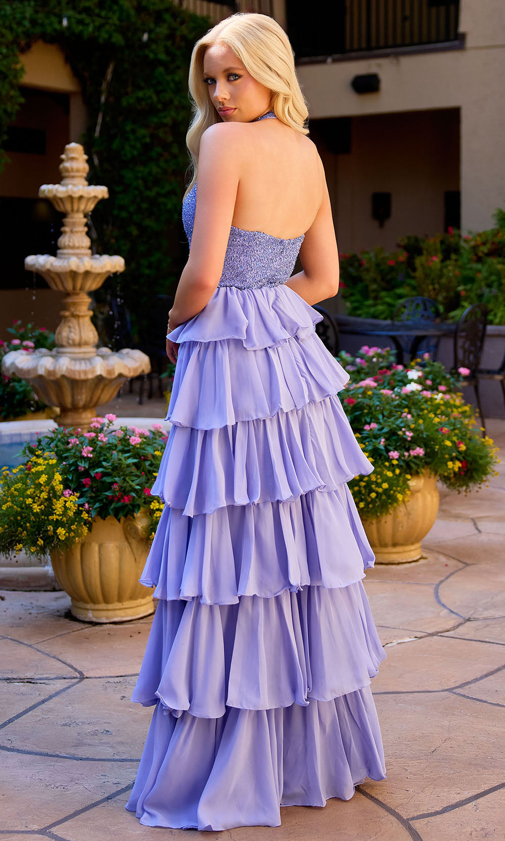 Primavera Couture 4530 - Floral Accent Keyhole Halter Dress Prom Dresses