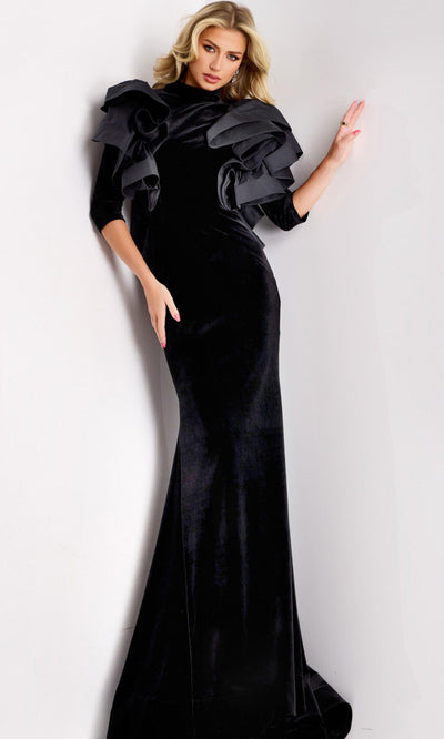 Jovani 45322 - Three-Quarter Sleeve Sheath Gown with Ruffle Mother of the Bride Dresses