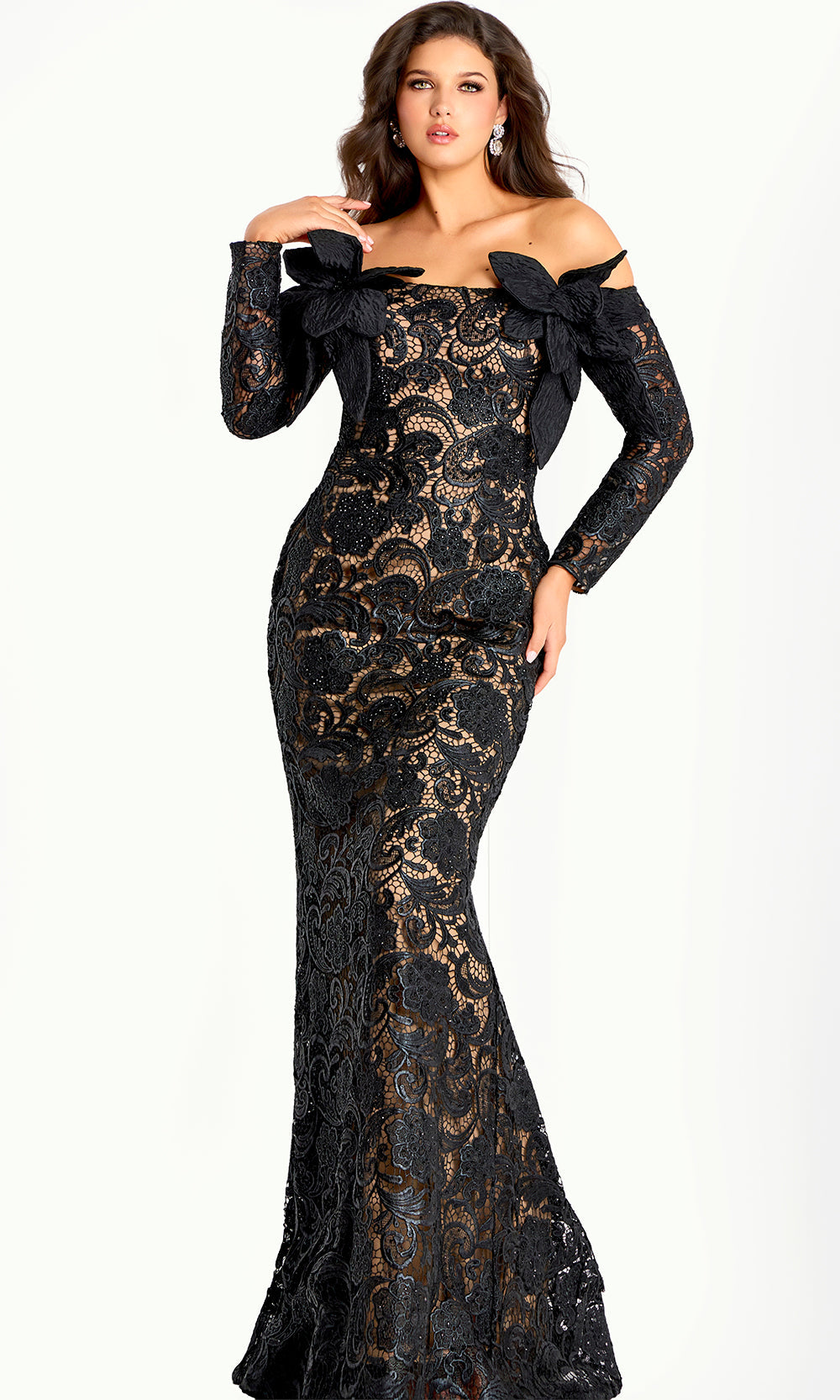 Jovani 45345 - Lace Embellished Long Sleeve Gown