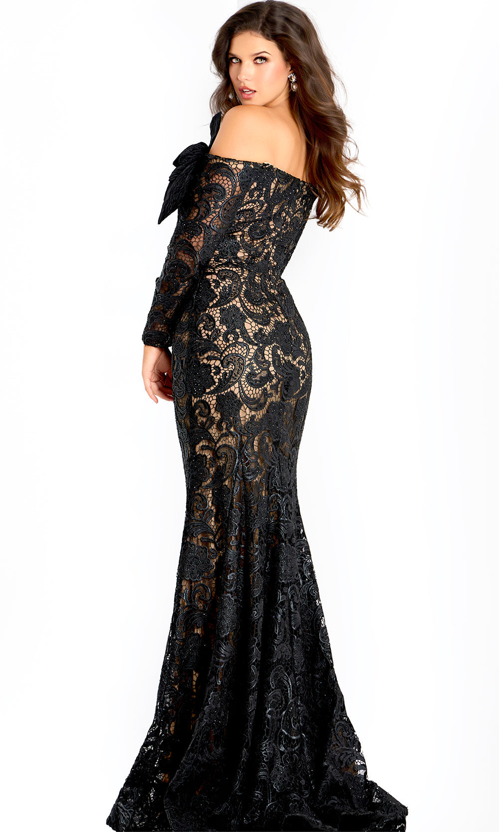 Jovani 45345 - Lace Embellished Long Sleeve Gown