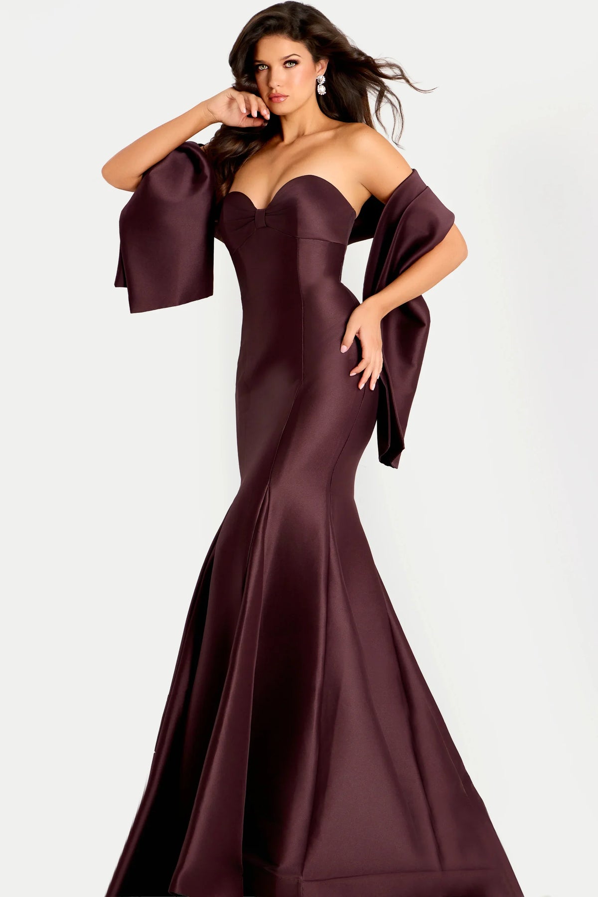 Jovani 45362 - Seamed Bodice Flared Satin Evening Gown