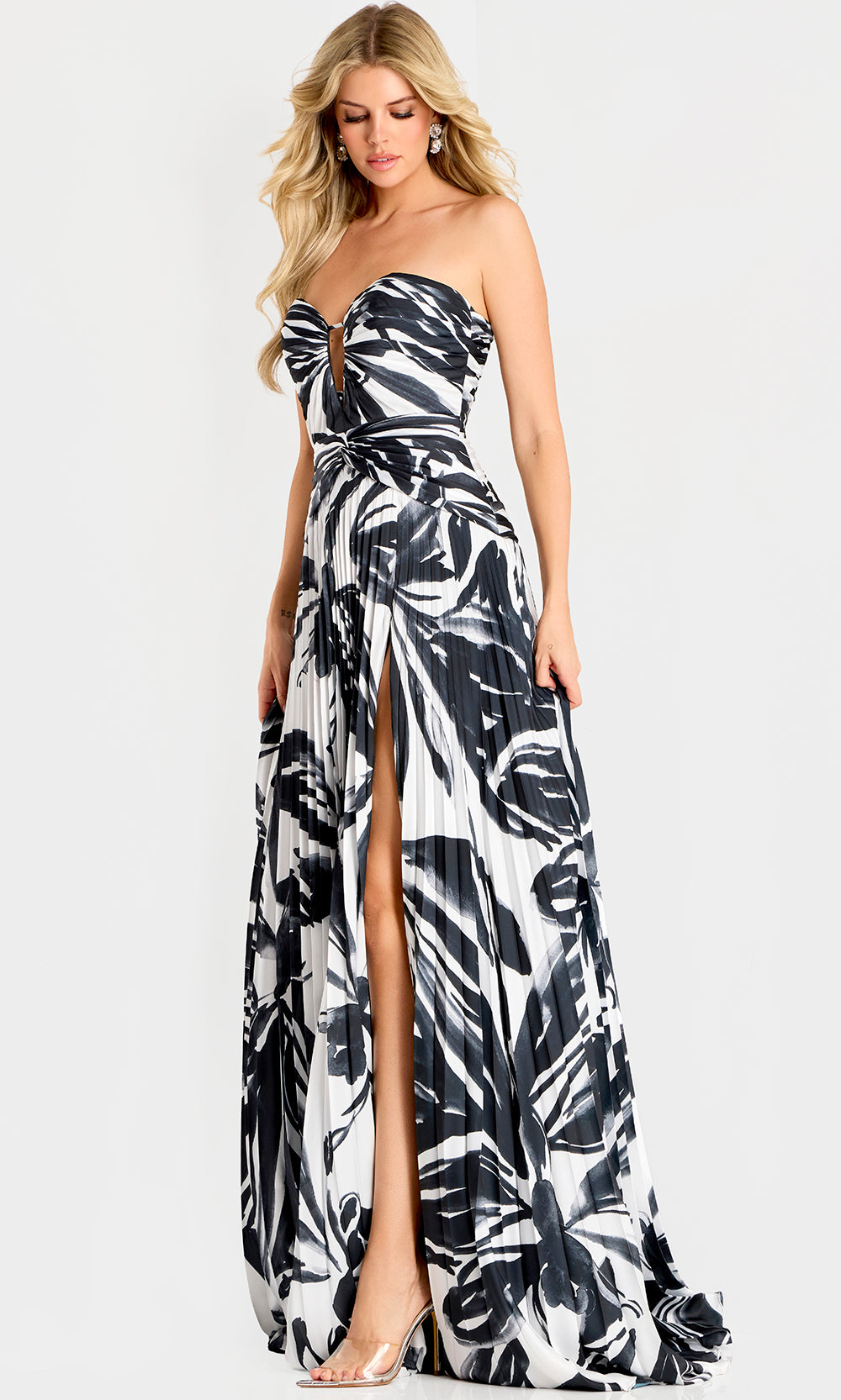 Jovani 45366 - Floral Print Pleated A-Line Evening Gown