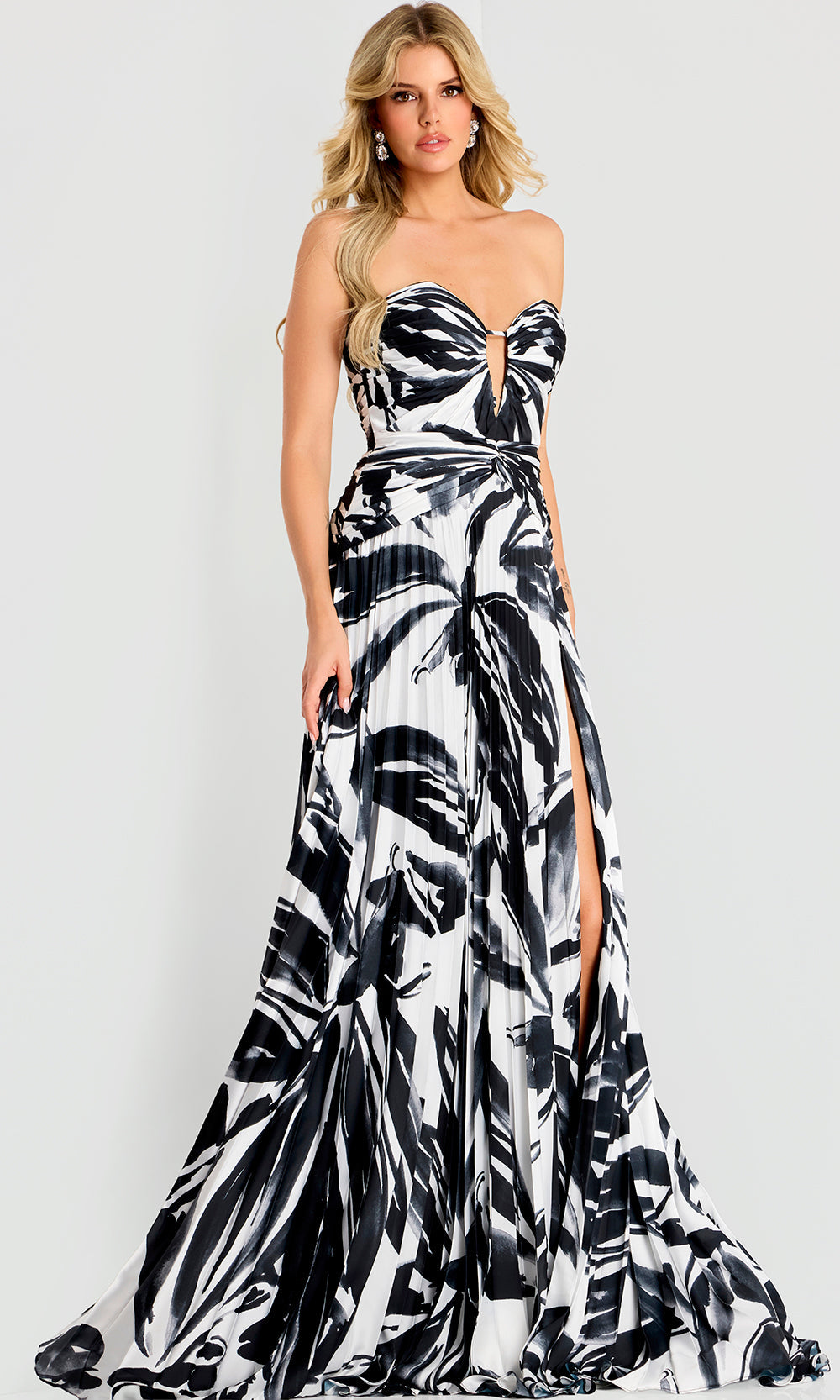 Jovani 45366 - Floral Print Pleated A-Line Evening Gown