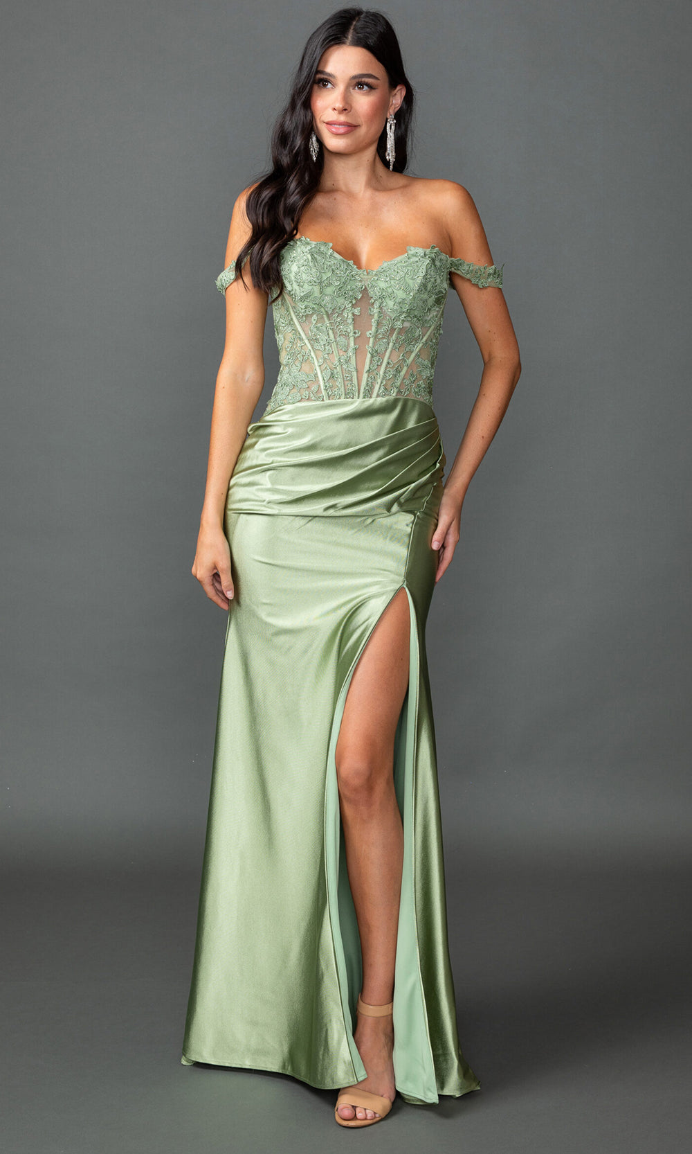 Dancing Queen 4536 - Lace Corset Satin Prom Dress Prom Dresses