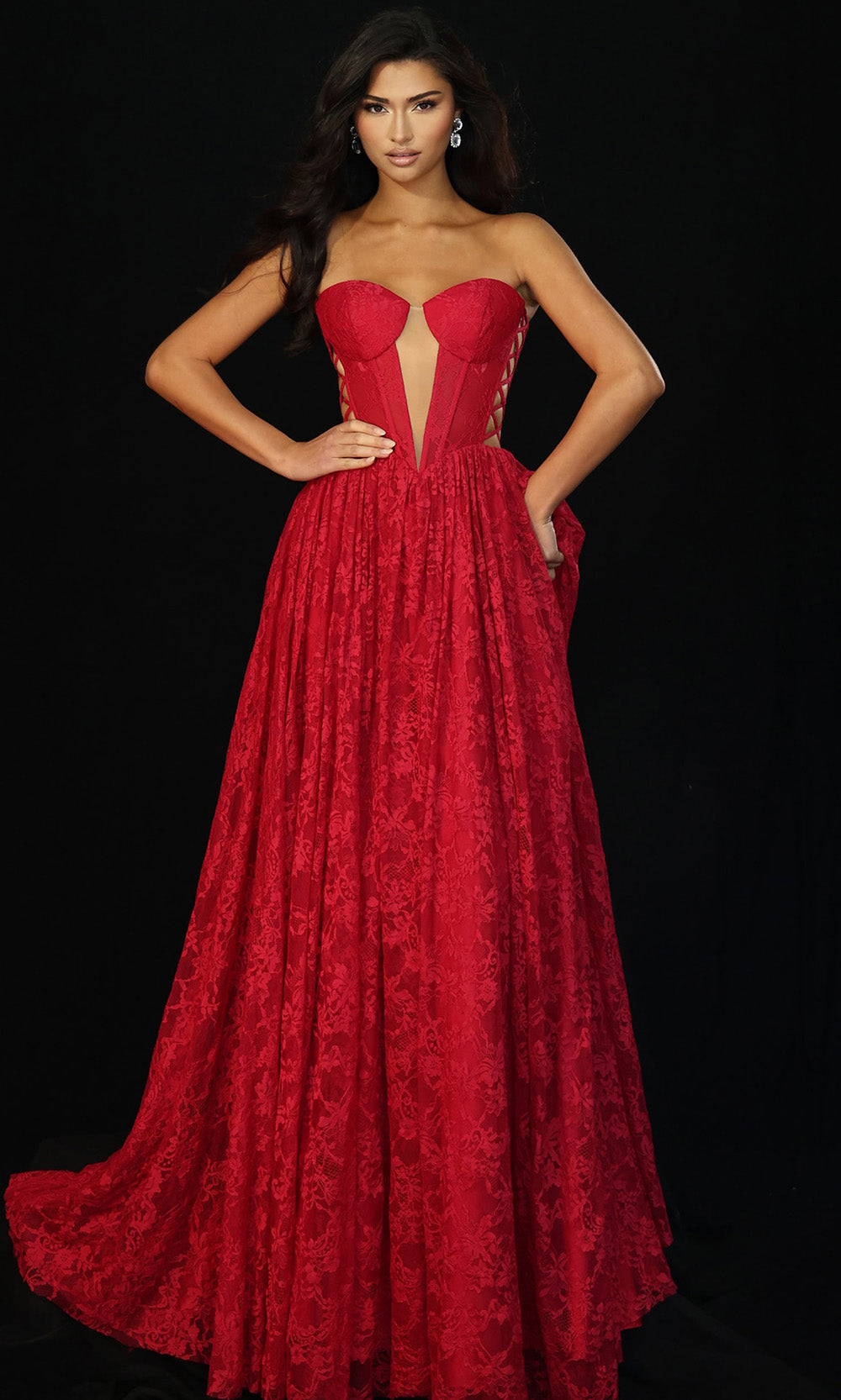 Jovani 45372 - Floral Lace Corset Bodice Prom Gown Prom Dresses