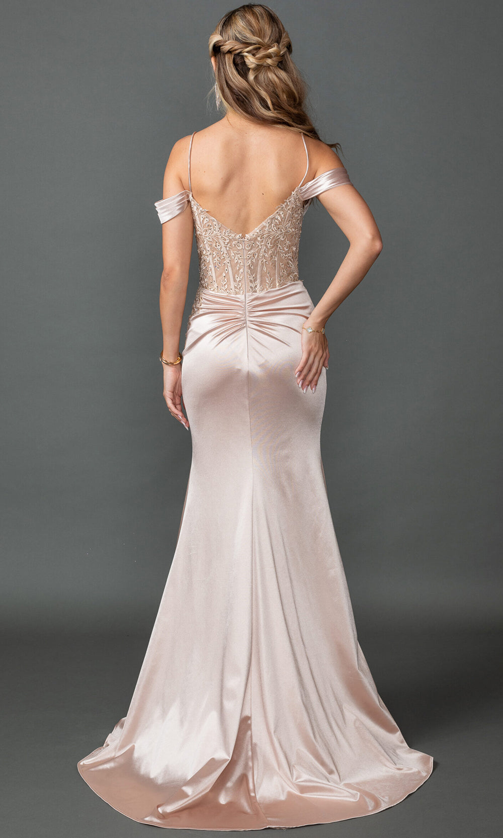 Dancing Queen 4537 - Ruched Satin Corset Evening Dress Prom Dresses