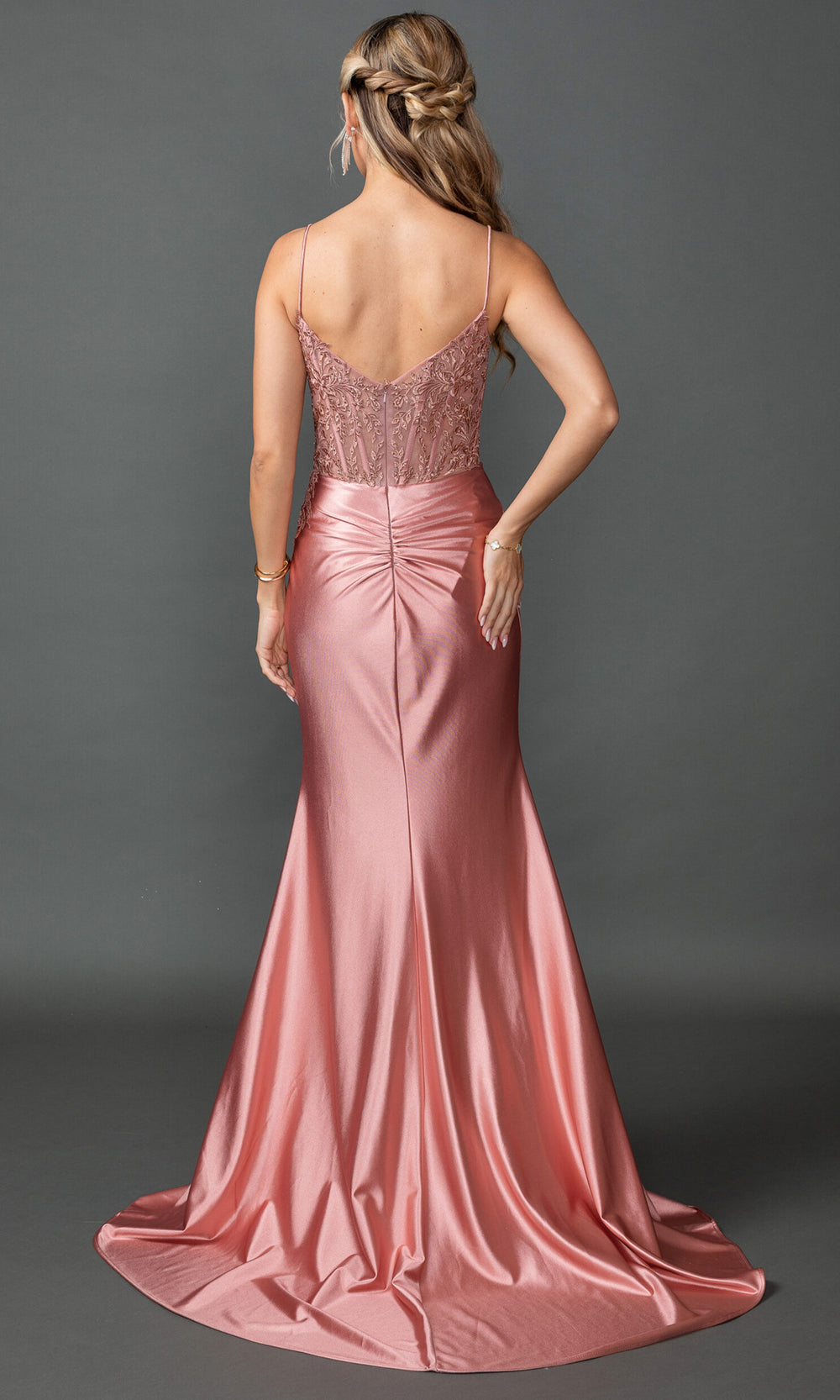 Dancing Queen 4537 - Ruched Satin Corset Evening Dress Prom Dresses