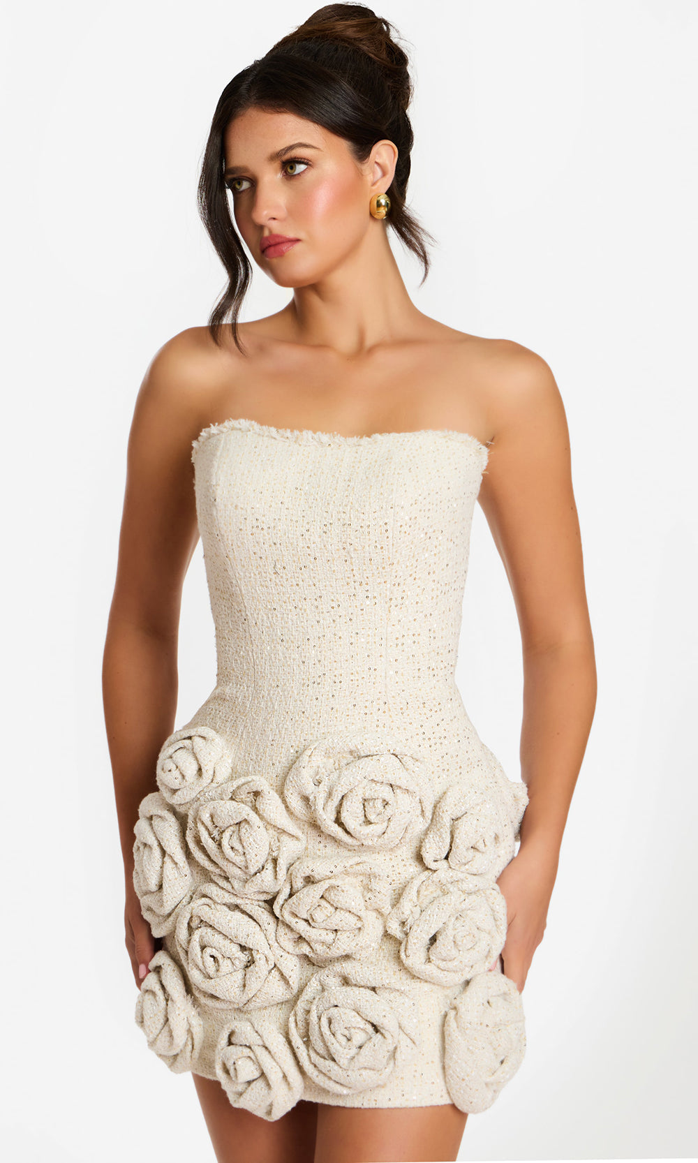 Jovani 45388 - 3D Rosette Skirt Strapless Mini Dress Prom Dresses  in Cream 