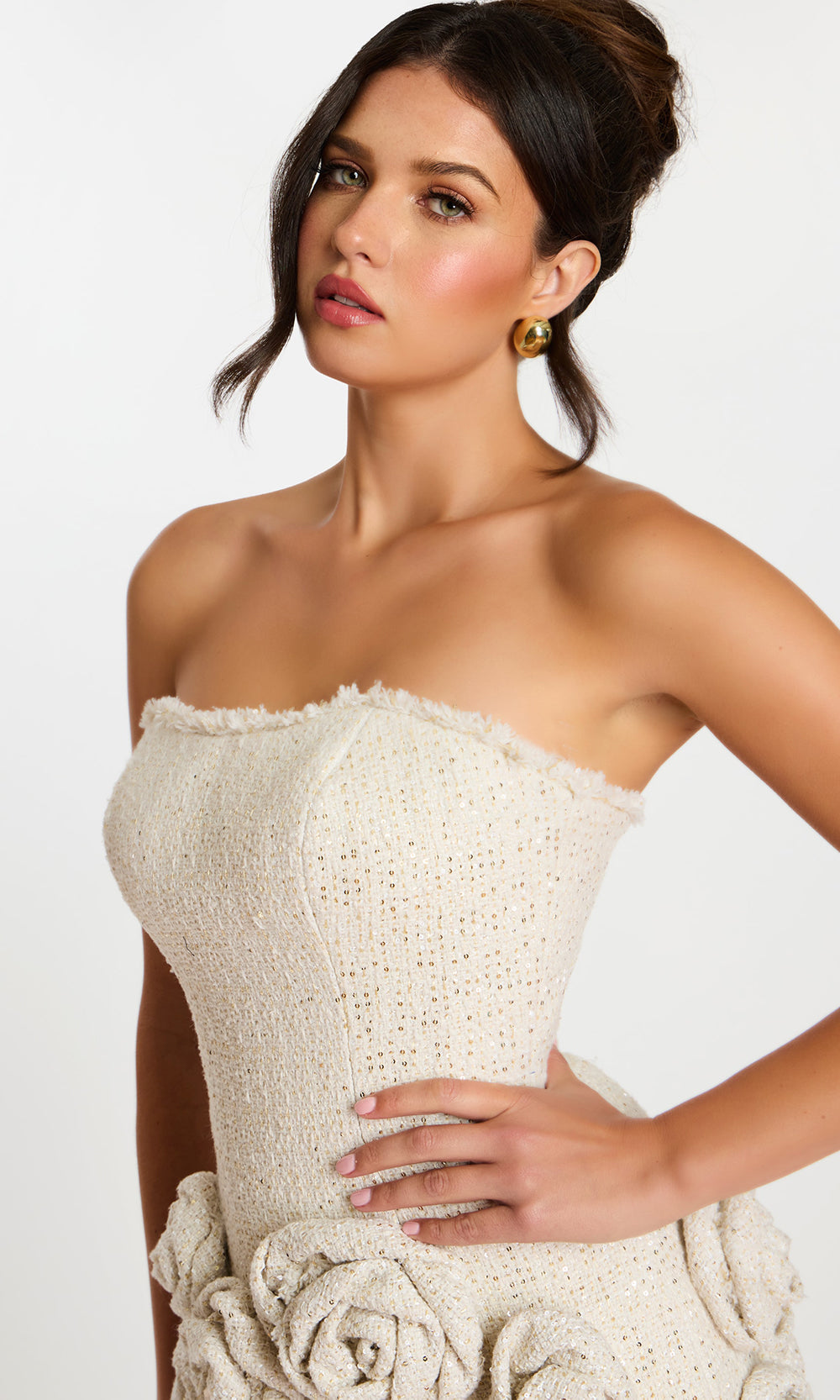 Jovani 45388 - 3D Rosette Skirt Strapless Mini Dress Prom Dresses  in Cream 