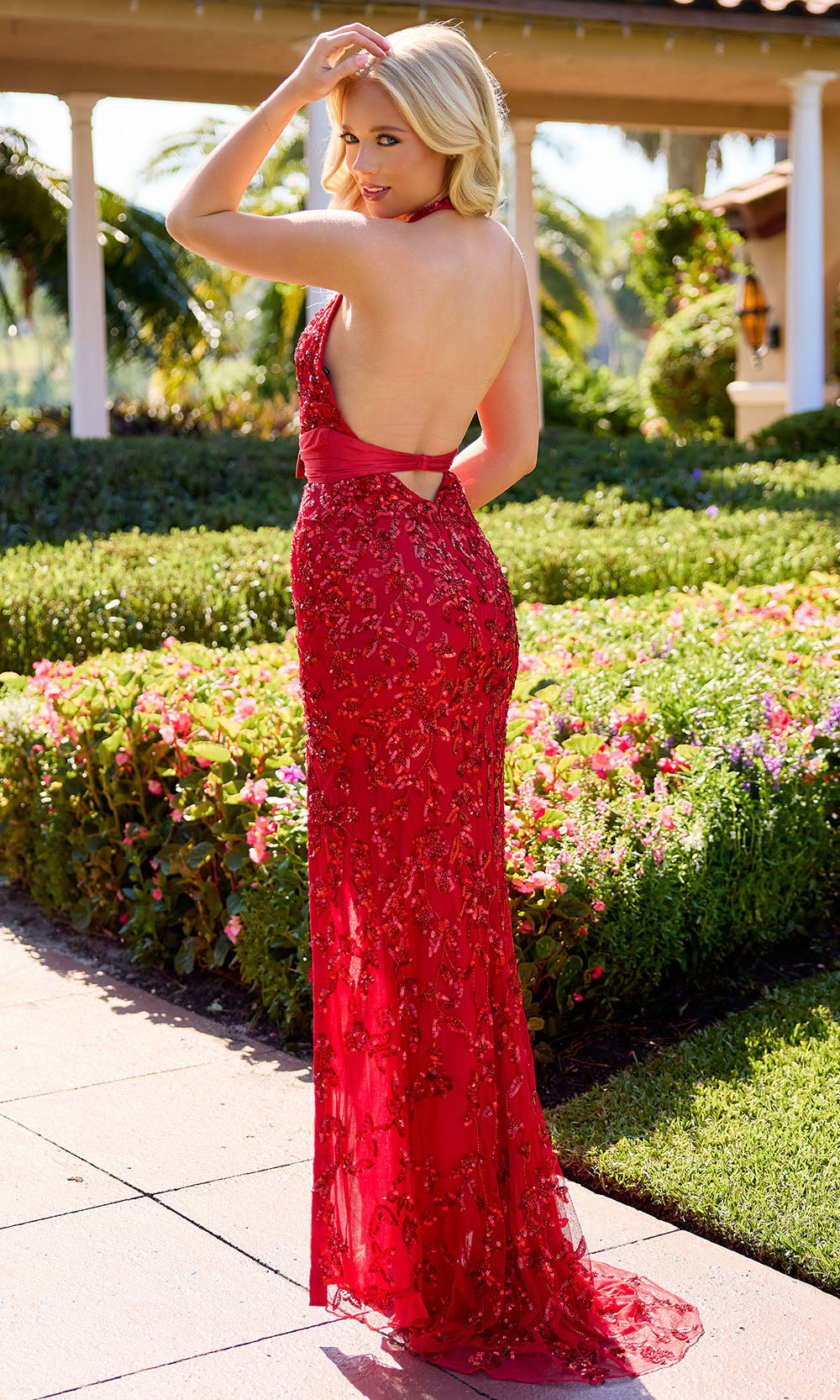 Primavera Couture 4538 - Shimmer Plunging Halter Sheath Dress Prom Dresses