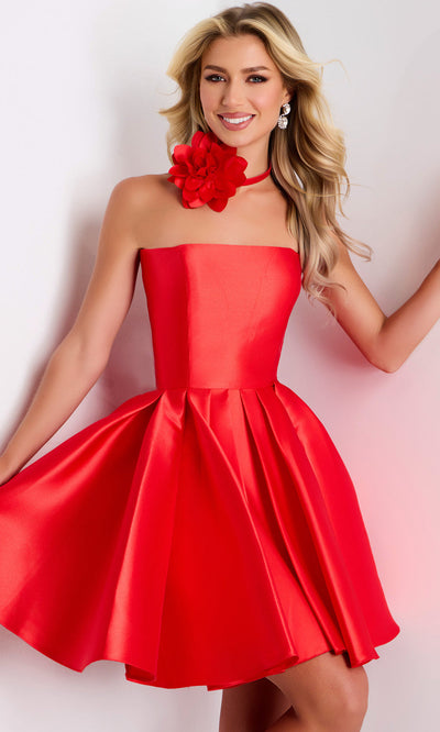 Jovani 45402 - Straight Neckline Pleated Satin Dress Homecoming Dresses