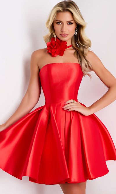 Jovani 45402 - Straight Neckline Pleated Satin Dress Homecoming Dresses