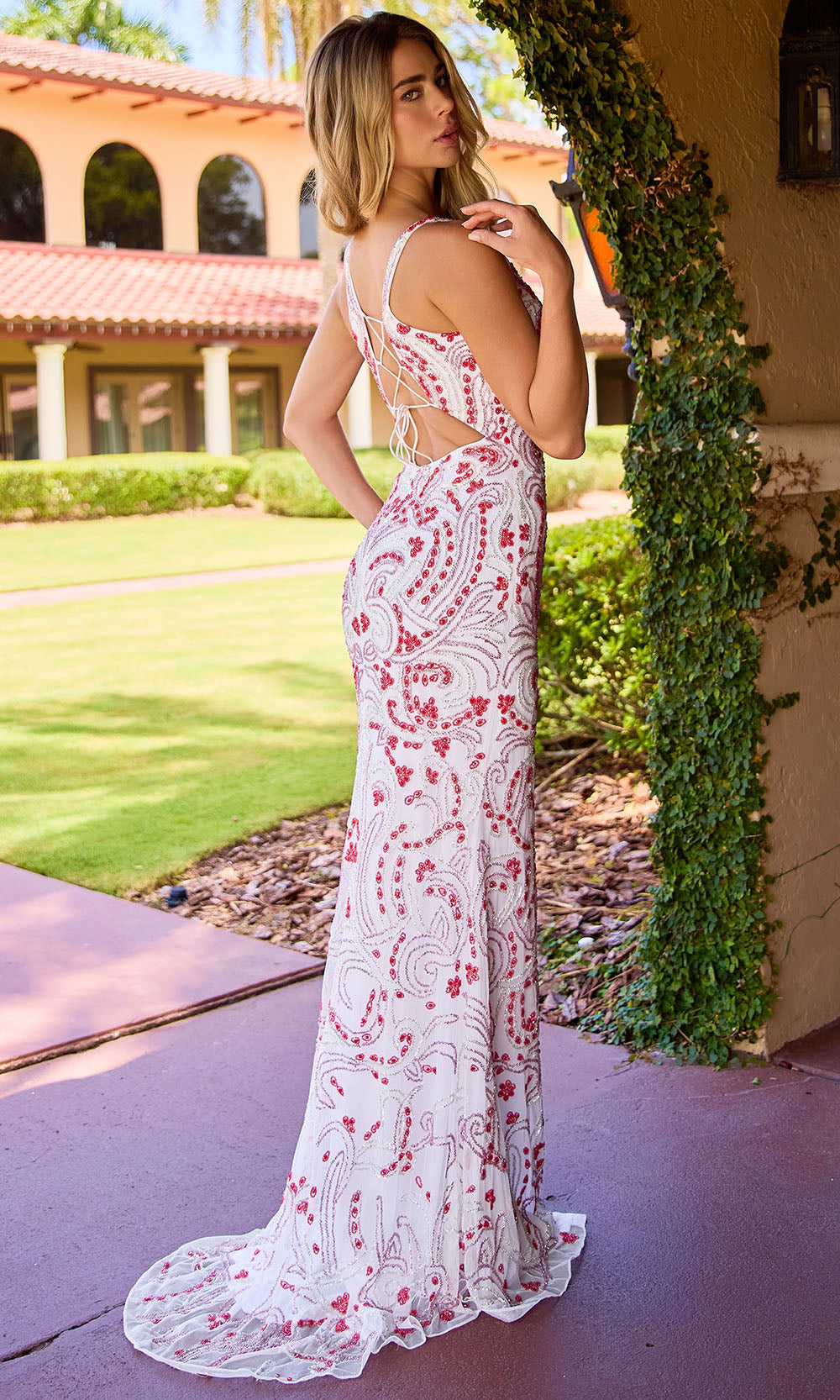 Primavera Couture 4540 - Intricate Bead Sleeveless Slit Prom Dress Prom Dresses