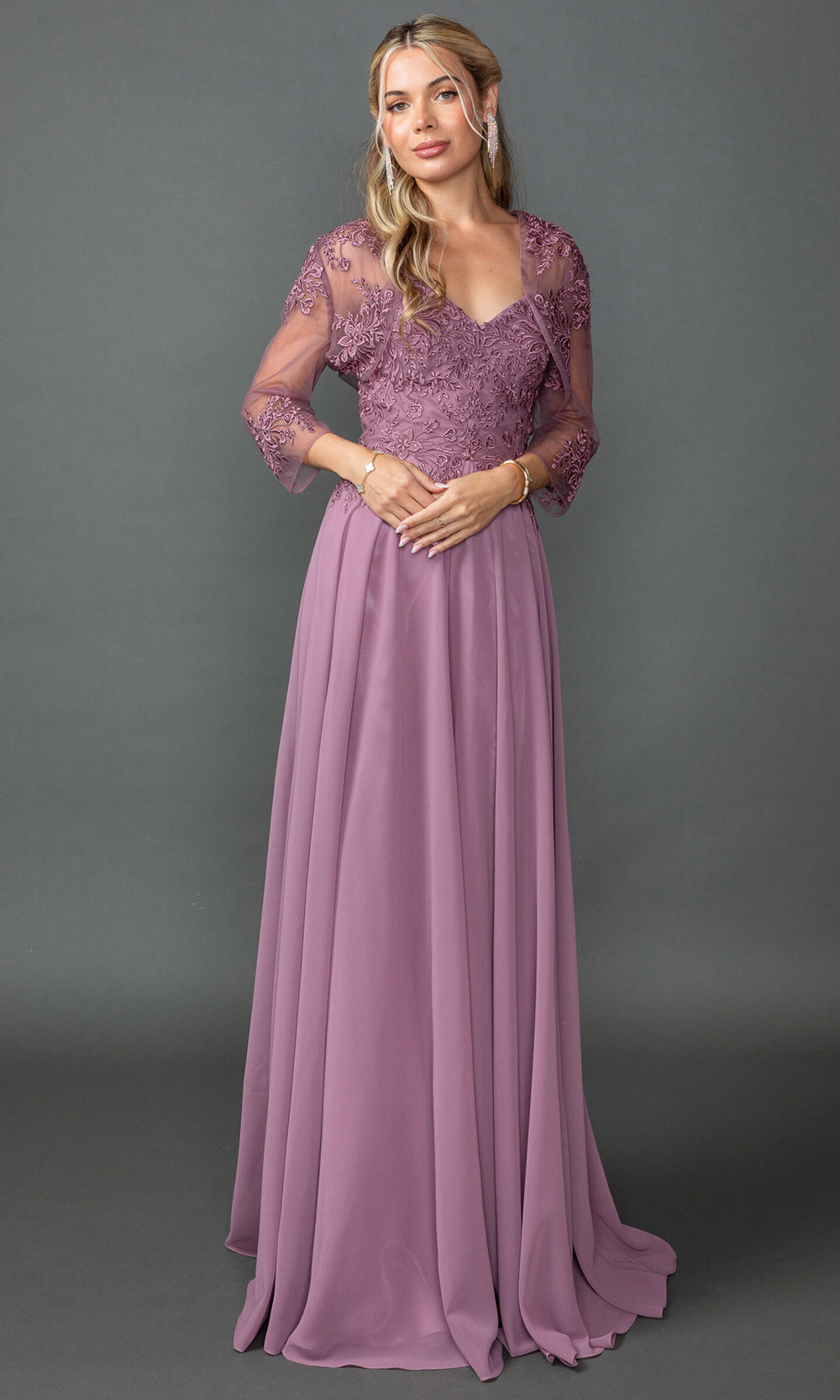 Dancing Queen 4542 - V?Neck Chiffon Embroidered Bodice Prom Dress Prom Dresses