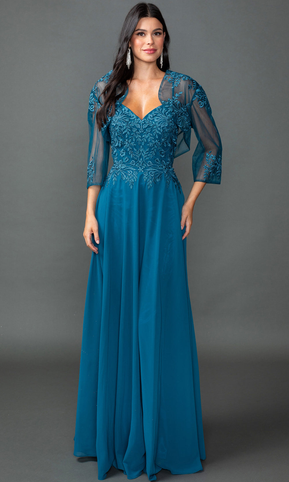 Dancing Queen 4542 - V?Neck Chiffon Embroidered Bodice Prom Dress Prom Dresses