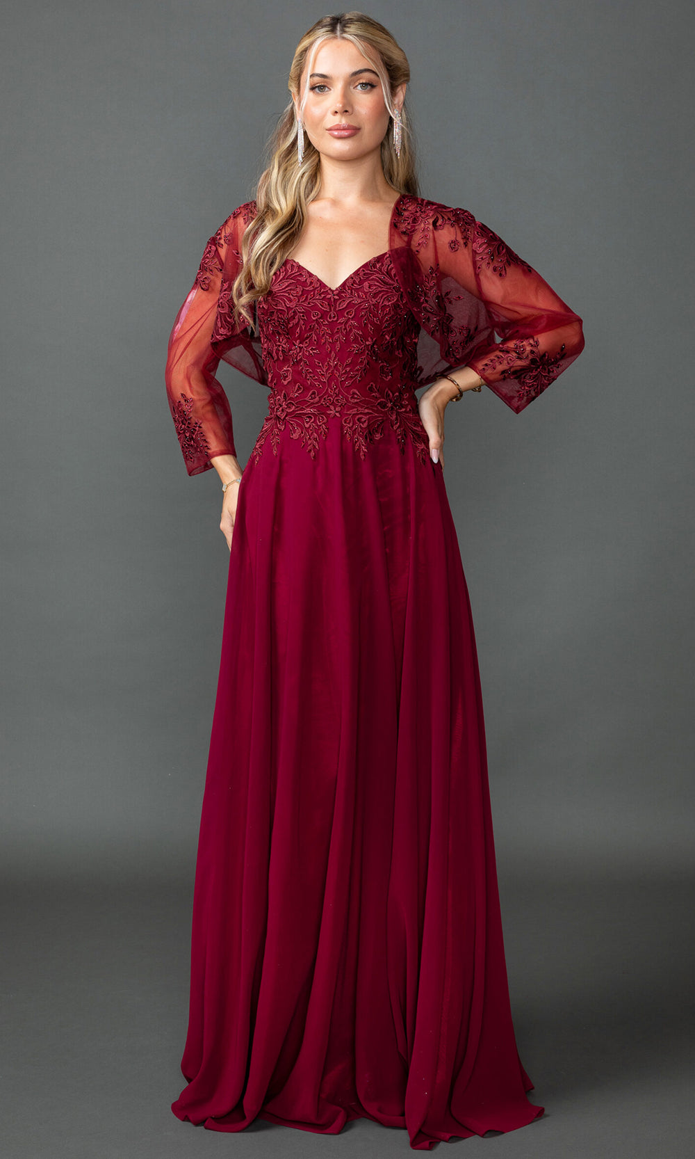 Dancing Queen 4542 - V?Neck Chiffon Embroidered Bodice Prom Dress Prom Dresses