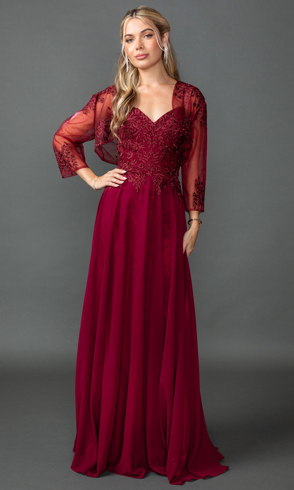 Dancing Queen 4542 - V?Neck Chiffon Embroidered Bodice Prom Dress Prom Dresses
