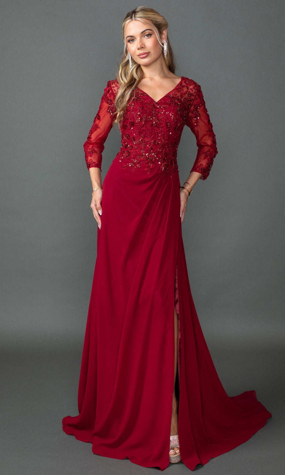 Dancing Queen 4543 - Sheer Embellished V-Neck Chiffon Prom Dress  Prom Dresses